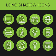 Wall Mural - Set line Online book on mobile, Create account screen, Computer monitor, Magnifying glass, quiz, test, survey, mouse, Laptop and Light bulb with concept of idea icon. Vector