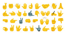 Collection Of Emoticons For Smartphones, Apps, Creating Stickers And Cards. Vector Hands And Gestures In Cartoon Style.