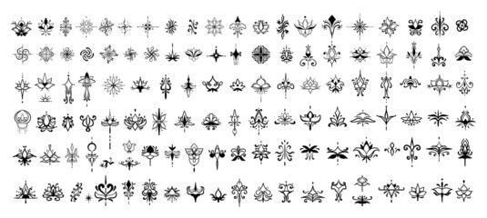 A set of flowers tattoos and patterns for creative projects and designs.