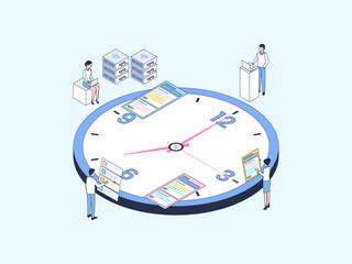 Poster - Business Time Management Isometric Illustration Lineal Color. Suitable for Mobile App, Website, Banner, Diagrams, Infographics, and Other Graphic Assets.