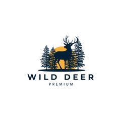 Wall Mural - wild deer with forest logo vector icon symbol illustration design