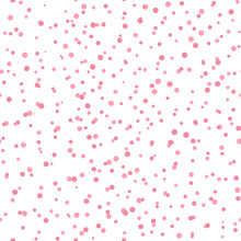 Abstract Hand Drown Polka Dots Background. White Seamless Pattern With Pink Circles. Template Design For Invitation, Poster, Card, Flyer, Banner, Textile, Fabric