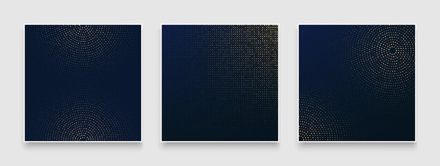 Wall Mural - Set of abstract wavy dots line pattern with dark navy blue and golden color. Luxury dark color dots texture collection design. Can use for cover, poster, banner web, flyer, Print ad. Vector EPS 10