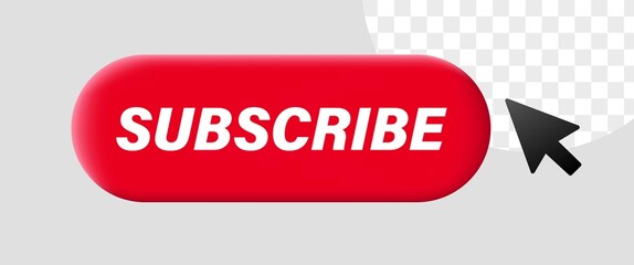 Poster -  3d subscribe button in red colours with black arrow. Subscribe vector illustrations.