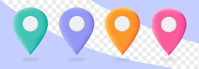 Poster - Set of modern 3d pin illustrations. Map location pointer. Navigation icon for web, banner, logo or badge.
