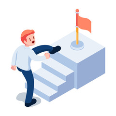 Aufkleber - isometric businessman make a big step and skipping to the goal