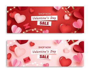 Poster - valentines day sale banner template with heart and text on pink background.