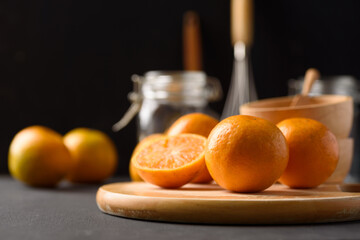 Fresh fruit oranges from local market on black background