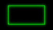 Neon Rectangle Banner. Abstract Neon, Led Square, Border. Futuristic Colorful. Glow Green Light. Modern Neon Glowing Rectangle Frame Shaped Lines Green Colored Lights In A Black Background