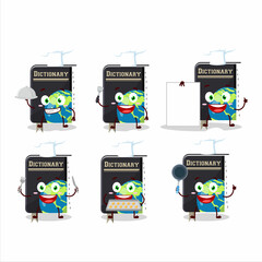 Poster - Cartoon character of dictionary book with various chef emoticons