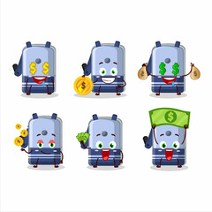 Sticker - Blue pencil sharpener table cartoon character with cute emoticon bring money