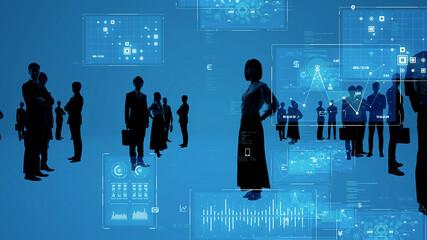 Poster - Multi ethnic people and digital transformation concept.