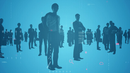 Poster - Multi ethnic people and digital transformation concept.