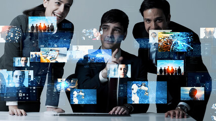 Poster - Group of people watching hologram screens. Digital contents.