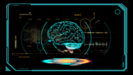 Fototapete - Human brain scan HUD info graphic.