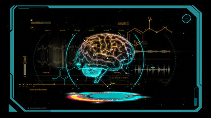 Fototapete - Scan brain and information info graphic hologram.