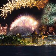 Sydney City Harbour Bridge Illuminated With Vivid Colours From NYE New Years Eve Fireworks NSW Australia 
