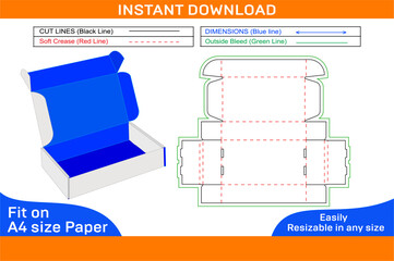 Wall Mural - RETFD or Roll end front tuck with dust flap box dieline template and 3D box design Box dieline and 3D box