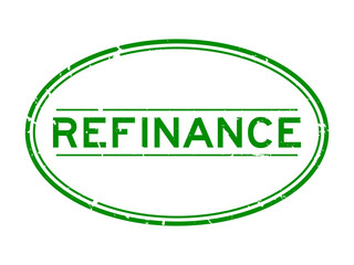 Sticker - Grunge green refinance word oval rubber seal stamp on white background