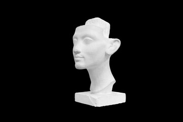 Poster - Fragment of plaster sculpture of a human face isolated on black background