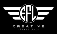 EFL Three Letter Monogram Type Circle Letter Logo With Wings Vector Template.