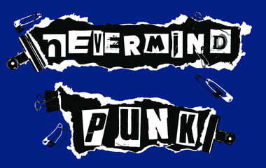 Wall Mural - Nevermind Punk. Lettering font study in the style of punk aesthetic on deep blue background.