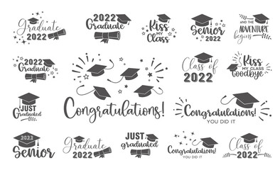 Graduation congratulations at school, university or college . Trendy calligraphy inscriptions