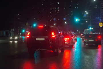 Wall Mural - car traffic at night on the avenue