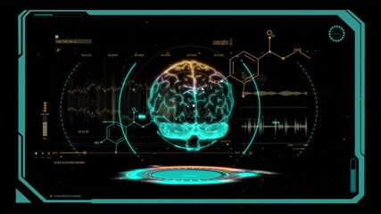 Fototapete - HUD. information display hologram motion scanning brain.
