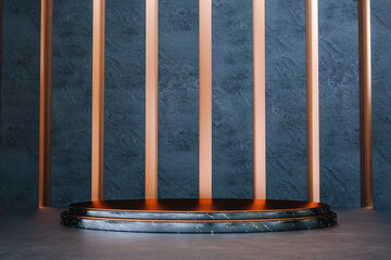 Poster - Black marble stand with golden details for product presentation. Elegant and modern scene. 3d render