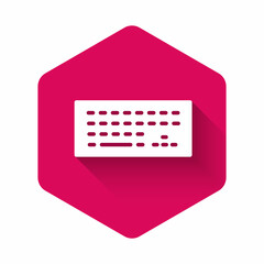 Poster - White Computer keyboard icon isolated with long shadow. PC component sign. Pink hexagon button. Vector