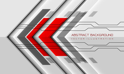 Poster - Abstract red grey arrow direction geometric on white glossy black line cyber design modern technology futuristic background vector