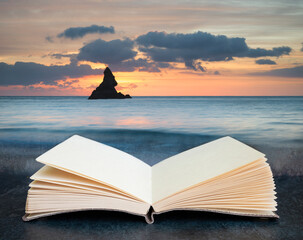 Wall Mural - beautiful sunrise landsdcape of idyllic broadhaven bay beach on pembrokeshire coast in wales coming 