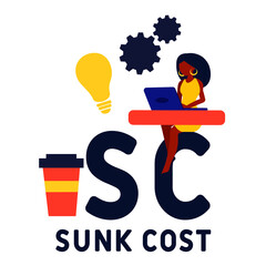 SC - Sunk Cost acronym. business concept background.  vector illustration concept with keywords and icons. lettering illustration with icons for web banner, flyer, landing pag