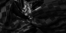 Black And White Dynamic Fabric Flow, Abstract Checkered Flag 3d Rendering,