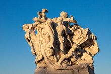 ROME, ITALY - SEPTEMBER 1, 2021: The Sculpture The Fidelity To The Statute Marble On The Ponte Vittorio Emanuele II Bridge By Giuseppe Romagnoli (1910).