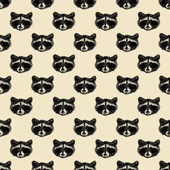 Wall Mural - Hand drawing of a raccoon face for printing on T-shirts, mugs, bags. Vector clipart.