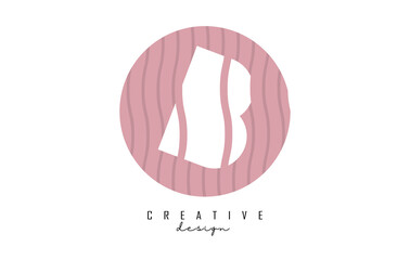 Letter B logo design on a pink pattern background circle. Creative vector illustration design with stripes, zig zag lines and 3D effect.