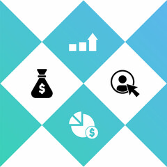 Poster - Set Money bag, Pie chart and dollar, Financial growth and Create account screen icon. Vector