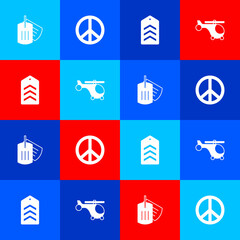 Poster - set military dog tag, peace, chevron and helicopter icon. vector