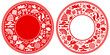 Oriental chinese circle frame set. Traditional asian objects, paper lanterns, clouds, fans, fish, auspicious symbols etc. Red and white colours. Vector illustration.