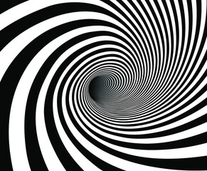 Wall Mural - Vector shaded 3D illustration of tunnel vortex view with geometrical hypnotic black and white flowing inside a hole. 