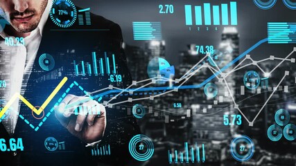 Poster - Double Exposure of Business and Finance Conceptual - Businessman with report chart up forward to financial profit growth of stock market investment.