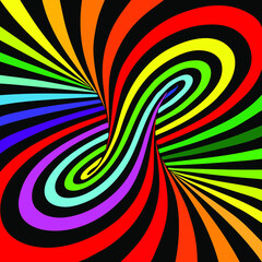 Wall Mural - Vector illustration of torus inside view with geometrical hypnotic psychedelic colorful stripes on black background.