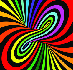 Wall Mural - Vector illustration of torus inside view with geometrical hypnotic psychedelic colorful stripes on black background.