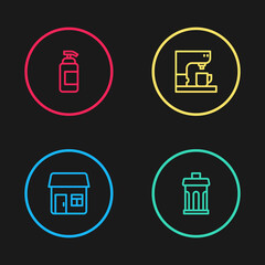 Poster - Set line House, Trash can, Coffee machine and Antibacterial soap icon. Vector