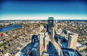 Sticker - Boston aerial skyline, Massachussetts. City skyscrapers on a beautiful autumn day