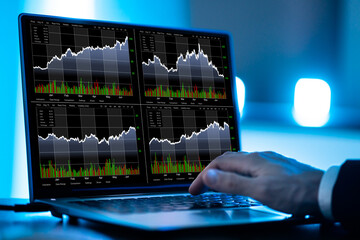 Poster - Stock Trader Man Using Laptop Computers