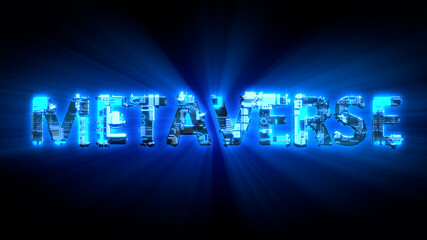 Poster - Metaverse lighting blue digital cyber text, isolated - industrial 3D illustration