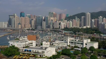 Fototapete - Drone fly over Yacht club in Hong Kong